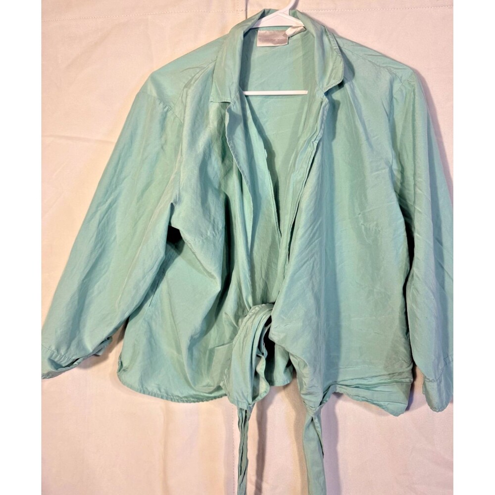 Silk Mint Green Wrap Top Blouse Coastal Grandma Beach Women's 18 1X Soft Scandi